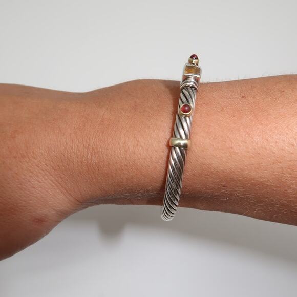 David Yurman Sterling Silver Gold Citrine Pink Tourmaline Renaissance Bracelet - Picture 6 of 8